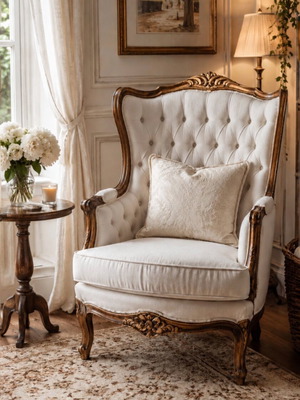 Πολυθρόνα μπερζέρα Louis XV Style σαν καινούργιο, μασίφ ξύλο με καπιτονέ ταπετσαρία
