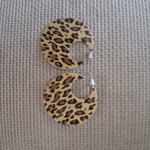 Leopard round double-sided metal earrings