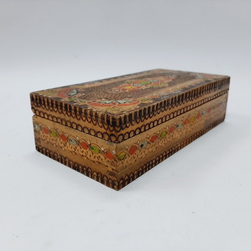 Vintage pyrography and hand-painted wooden box