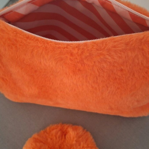 Sephora Collection Faux Fur Toiletry Bag with Scrunchie, New, Orange