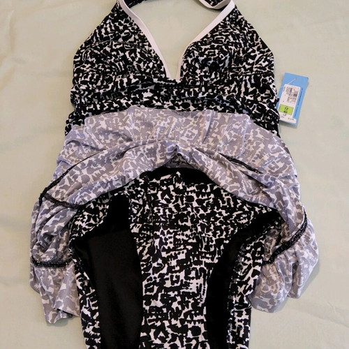 Women's one-piece swimsuit with skirt M&S new, size UK12, black and white