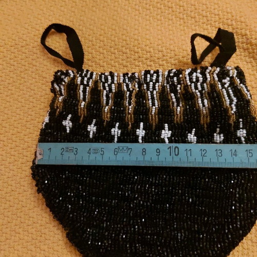 Evening beaded hand bag used, black multicolor