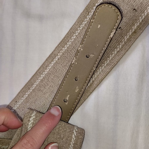 Real leather belt with linen fabric new, beige and brown