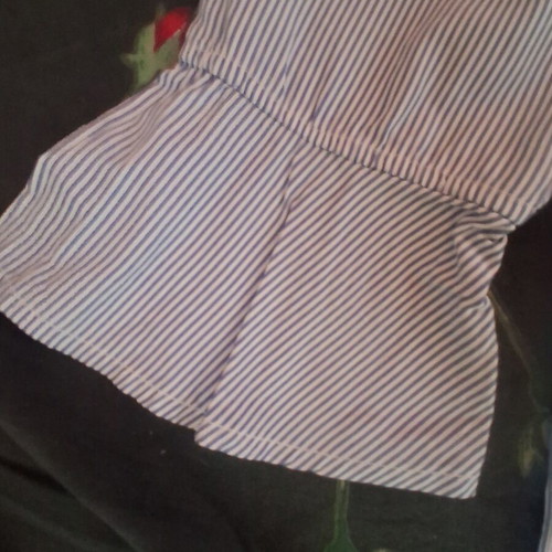 Striped blouse turquoise with white off-shoulder, buttons, like new