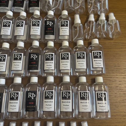 Plastic perfume bottles used, pack of 118, various sizes