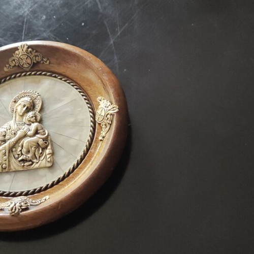 Panagia with wooden frame and carving like new