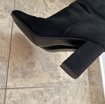Black suede boots with high heel and black stones, size 38