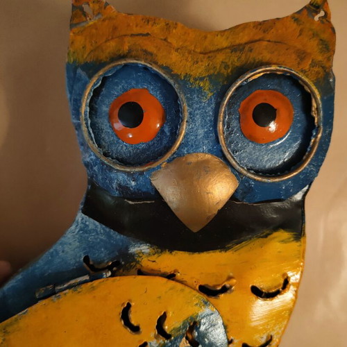 Metal Owl with Candle Holder like new