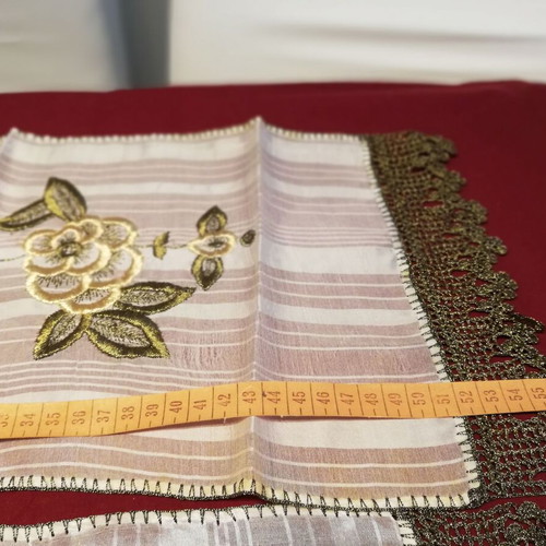 Handmade silk embroidery set of 3 pieces like new with gold thread and lace