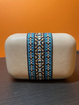 Achilleas Accessories summer clutch bag with chain, beige and blue