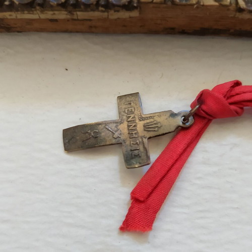 Saint John the Baptist religious icon used, 14 cm, framed with martyrdom ribbon