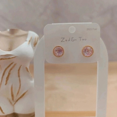 Earrings with pink diamond new, gold-colored