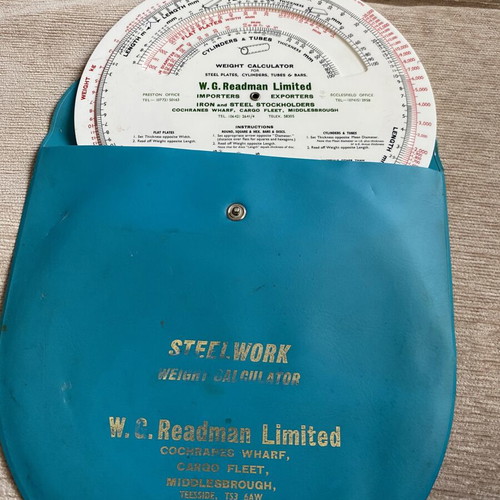 Vintage weight calculator used for steel plates, cylinders, tubes, bars