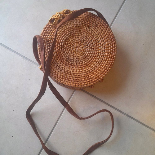 Summer straw shoulder bag new, beige brown