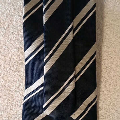 Luciano Soprani men's tie new, dark blue with gray stripes