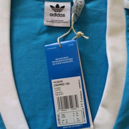 Adidas Originals cropped tee new, size Medium, blue