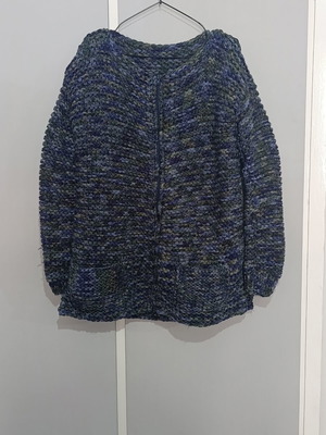 Handmade knitted cardigan with zipper, new, blue and green