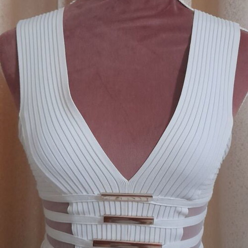 Serendipity white cream bandage dress with fringes, size M
