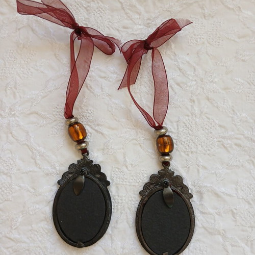Set of vintage miniature enamel frames with beads and crystals