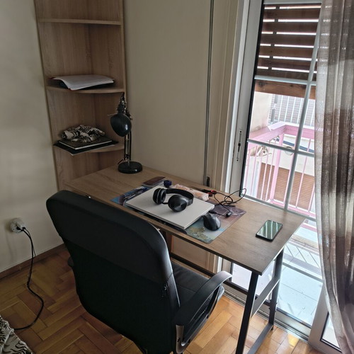 Office set with desk, corner bookshelf and chair