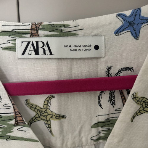 Zara summer tropical dress white with palm trees and starfish like new