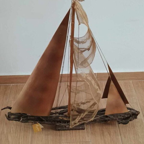 Handmade decorative sailboat from driftwood Morfes Tesis 70-75cm like new