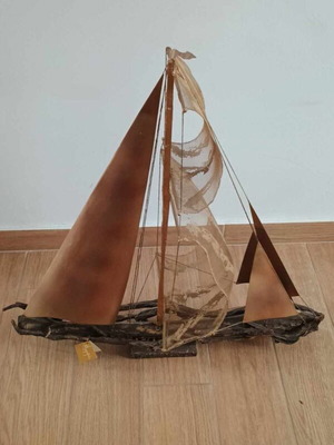 Handmade decorative sailboat from driftwood Morfes Tesis 70-75cm like new