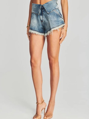 Retrofete Azure denim shorts new size 29, fold over wide leg