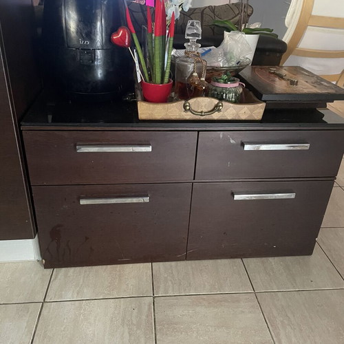 Furniture with drawers used, set of 2 with black glass top