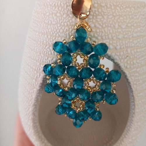 Handmade earrings with teal crystal beads and gold stainless steel clasp
