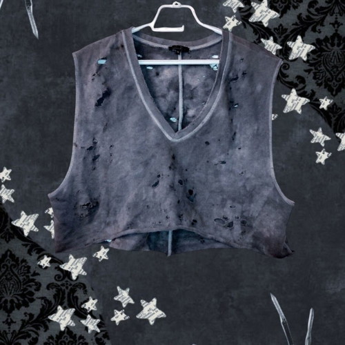 Sakis Rouvas X Sprider refurbished gray cropped distressed sweater vest