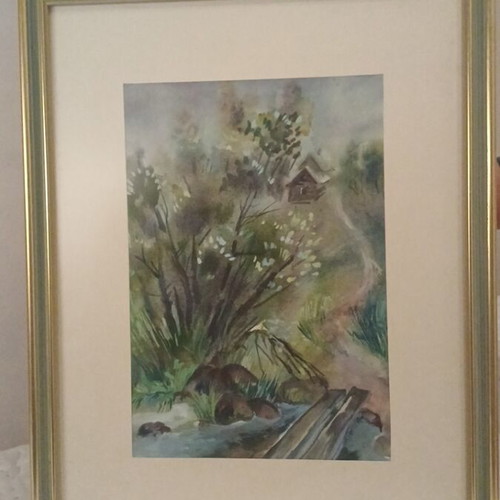 Framed Nature Watercolor Painting New, 0.45×0.35 m, Wooden Frame