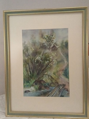 Framed Nature Watercolor Painting New, 0.45×0.35 m, Wooden Frame