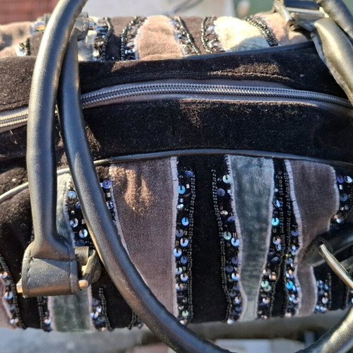 Vintage style black velvet handbag with sequins used