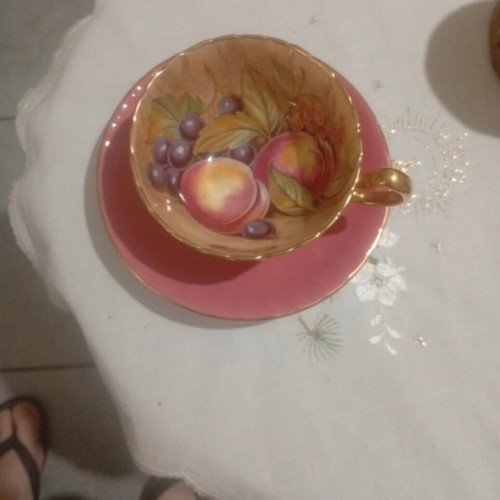 Aynsley Orchard Gold pink gold cup with fruit decoration