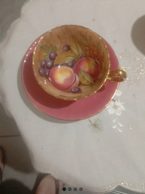 Aynsley Orchard Gold pink gold cup with fruit decoration