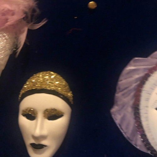 Venetian masks Greek collectible circle, 16 pieces with wooden display case