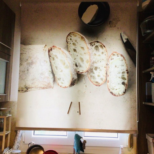 Kitchen window roller blind with bread theme like new