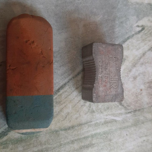 Vintage sharpener and erasers used, set