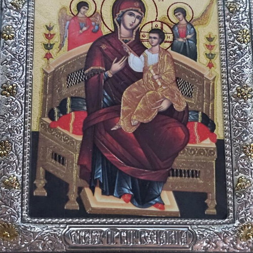 Russian Style Icon of Virgin Mary with Christ new, 925 silver with certificate