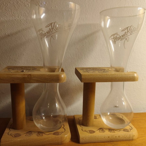 Pauwel Kwak Beer Glasses with Wooden Stands set of 2 like new, vintage style