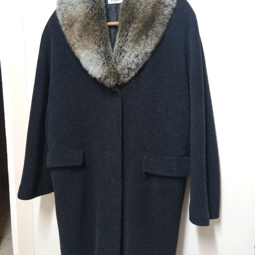 Wool coat new with synthetic fur, gray, size XL