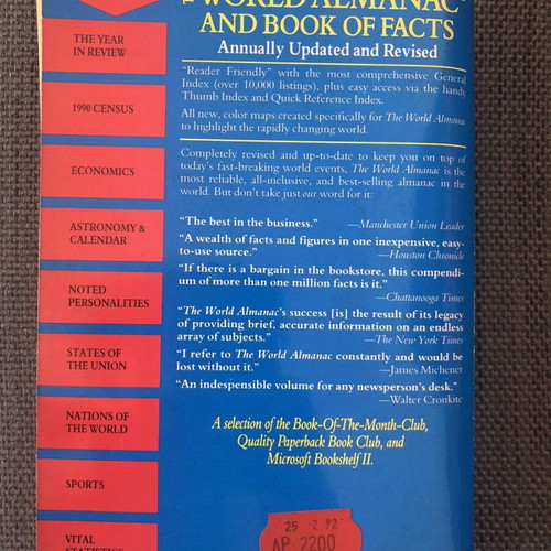 The World Almanac and Book of Facts 1992 used, English