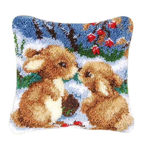 Latch hook pillow embroidery kit two bunnies new