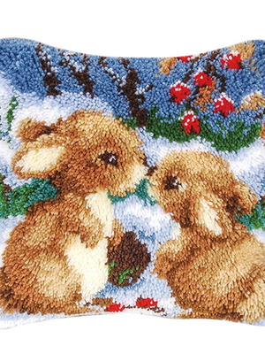 Latch hook pillow embroidery kit two bunnies new