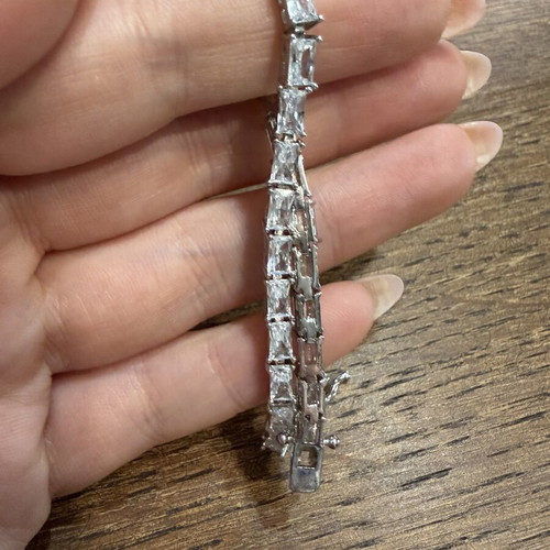 Silver bracelet with white zirconia, new, stainless steel