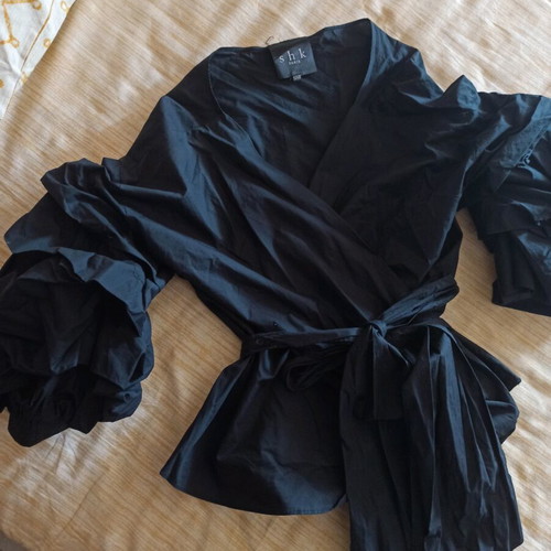 Women's wrap shirt with belt new, black, 100% cotton