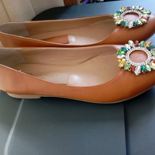 Evangelia Drosi leather tan ballerinas like new