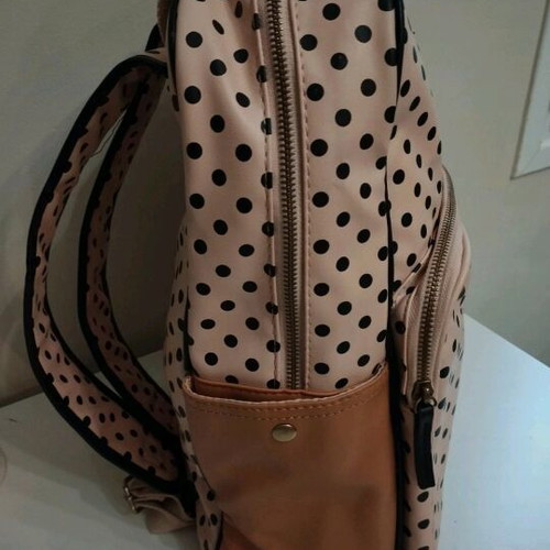 Accessories backpack large size like new with pink and black polka dot design