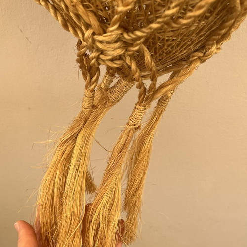 Vintage φωτιστικό οροφής Μακραμέ 122cm σαν καινούργιο, ώχρα μουσταρδί